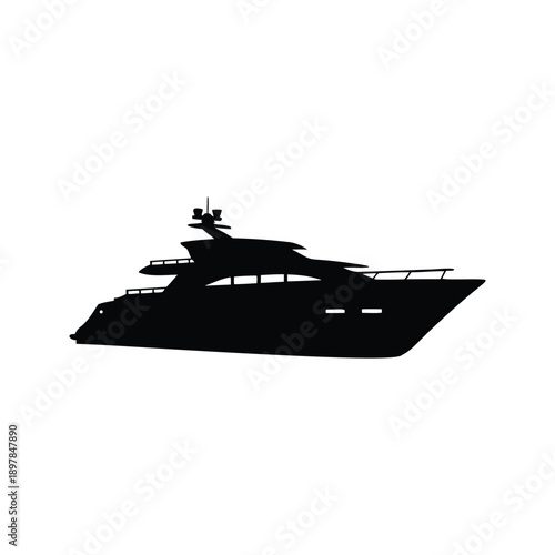 Luxurious yacht silhouette vector illustration design, A sleek and luxurious yacht silhouette depicted in a vector illustration design