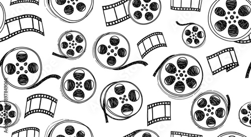 Vintage Movie Icons in Black and White Illustration