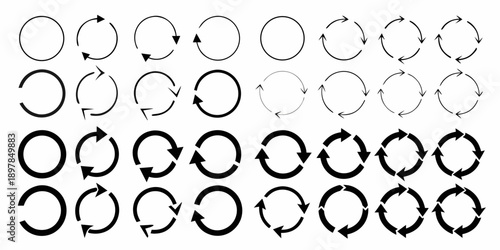 Arrangement of circular arrows with varying thickness and opacity