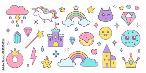 Colorful cartoon illustration featuring whimsical fantasy elements and sweet treats