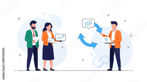 Business team collaborating on financial growth and data analysis