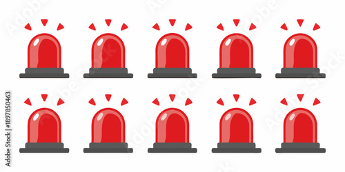 A grid of eight red emergency vehicle lights with flashing rays