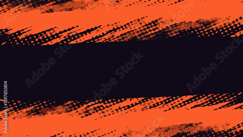 Abstract orange brushstrokes on a black background create a dynamic pattern