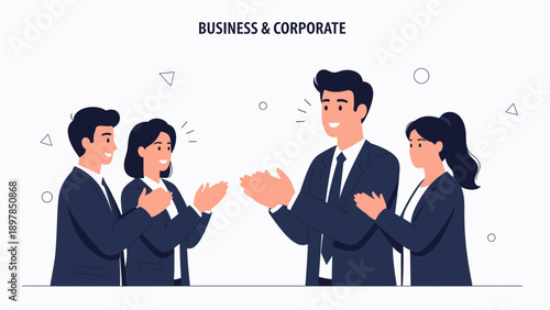 Business Team Applauding Success in Corporate Meeting