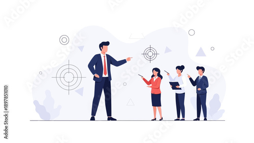Business Leader Directing Team Towards Goals with Targets