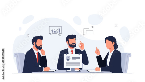 Business Meeting: Team Collaboration and Discussion of Financial Charts