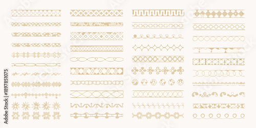 Collection of delicate golden geometric border patterns and ornamental dividers