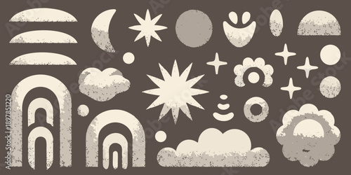 Abstract celestial shapes and symbols in a neutral color palette