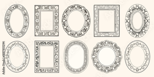 An assortment of vintage ornate frames in various shapes and styles