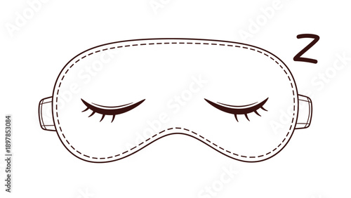 Simple sleep mask illustration with long eyelashes and a small z symbol representing deep rest and nighttime relaxation.