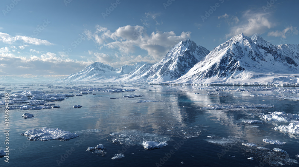 custom made wallpaper toronto digitalMajestic snow-capped mountains reflected in the still Arctic waters under a bright blue sky. A breathtaking panorama of the polar region