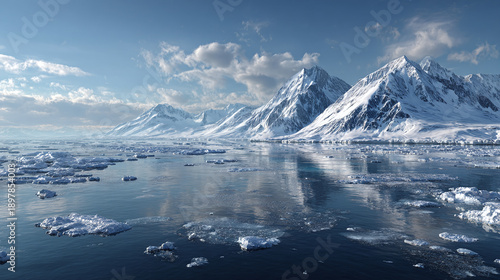 Wallpaper Mural Majestic snow-capped mountains reflected in the still Arctic waters under a bright blue sky. A breathtaking panorama of the polar region Torontodigital.ca