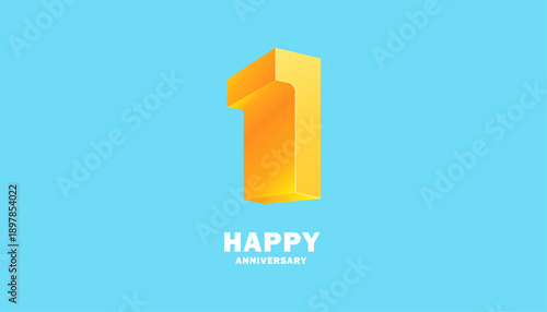 3D Modern colorful number anniversary 1st, 1st Happy Anniversary with fun color, celebrating banner design.