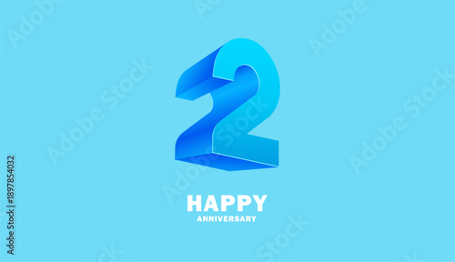 3D Modern colorful number anniversary 2nd, 2nd Happy Anniversary with fun color, celebrating banner design.