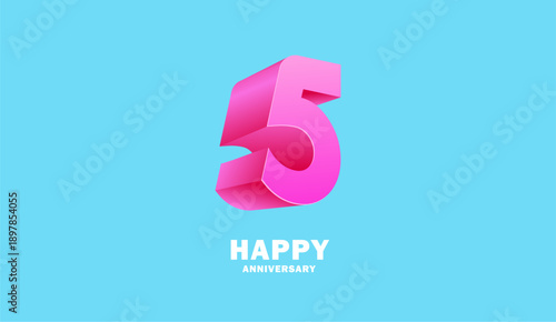 3D Modern colorful number anniversary 5th, 5th Happy Anniversary with fun color, celebrating banner design.