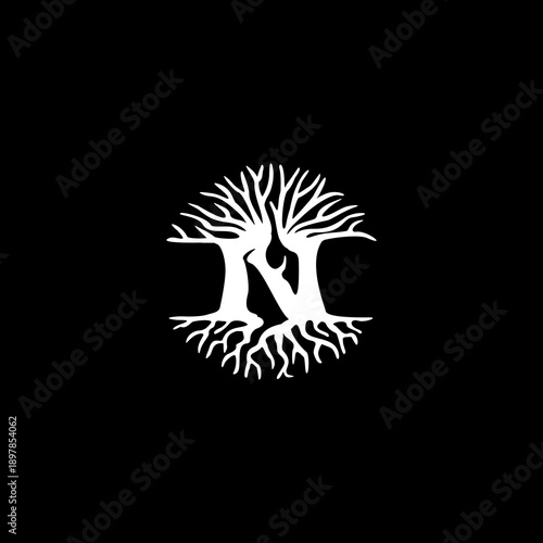 Bold letter N logo with a str...