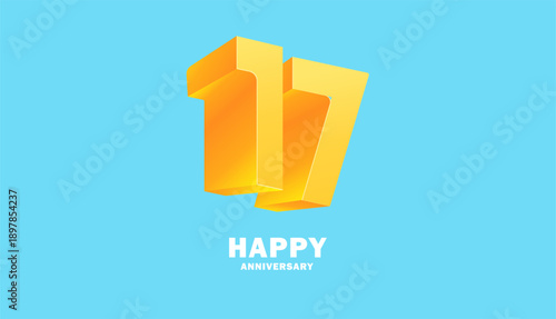 3D Modern colorful number anniversary 17th, 17th Happy Anniversary with fun color, celebrating banner design.