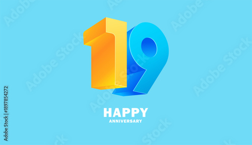3D Modern colorful number anniversary 19th, 19th Happy Anniversary with fun color, celebrating banner design.