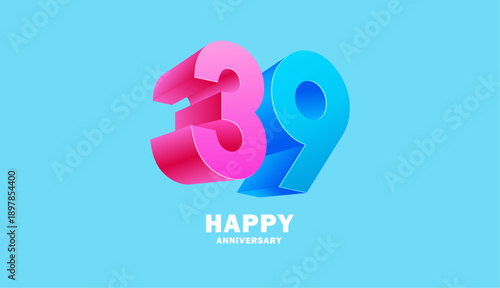 3D Modern colorful number anniversary 39th, 39th Happy Anniversary with fun color, celebrating banner design.