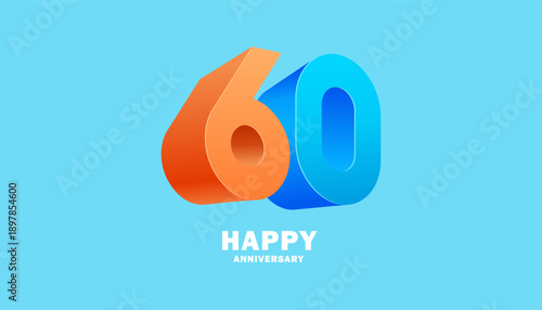 3D Modern colorful number anniversary 60th, 60th Happy Anniversary with fun color, celebrating banner design.