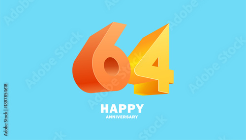 3D Modern colorful number anniversary 64th, 64th Happy Anniversary with fun color, celebrating banner design.