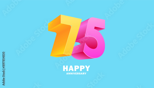 3D Modern colorful number anniversary 75th, 75th Happy Anniversary with fun color, celebrating banner design.