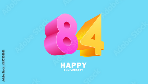 3D Modern colorful number anniversary 84th, 84th Happy Anniversary with fun color, celebrating banner design.