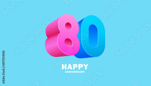 3D Modern colorful number anniversary 80th, 80th Happy Anniversary with fun color, celebrating banner design.