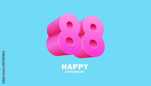 3D Modern colorful number anniversary 88th, 88th Happy Anniversary with fun color, celebrating banner design.