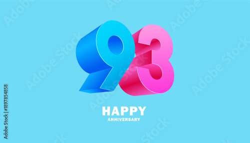 3D Modern colorful number anniversary 93th, 93th Happy Anniversary with fun color, celebrating banner design.