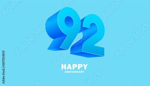 3D Modern colorful number anniversary 92th, 92th Happy Anniversary with fun color, celebrating banner design.