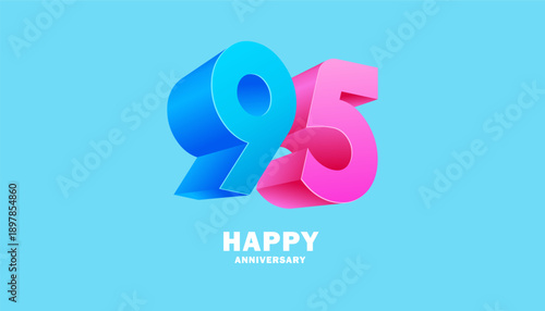 3D Modern colorful number anniversary 95th, 95th Happy Anniversary with fun color, celebrating banner design.