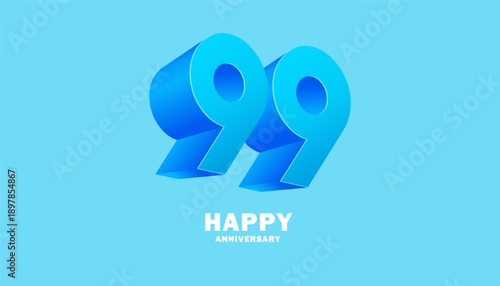 3D Modern colorful number anniversary 99th, 99th Happy Anniversary with fun color, celebrating banner design.