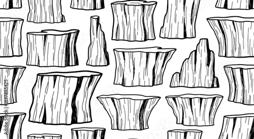 Artistic Illustration of Stumps, Nature Pattern Design, Graphic Art Style
