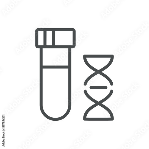 DNA Test Tube Icon. Outline Isolated Pictogram of Lab Sample with DNA Helix, Representing Genetic Testing, Diagnostics and Biotechnology. Line Icon for Medical Applications.
