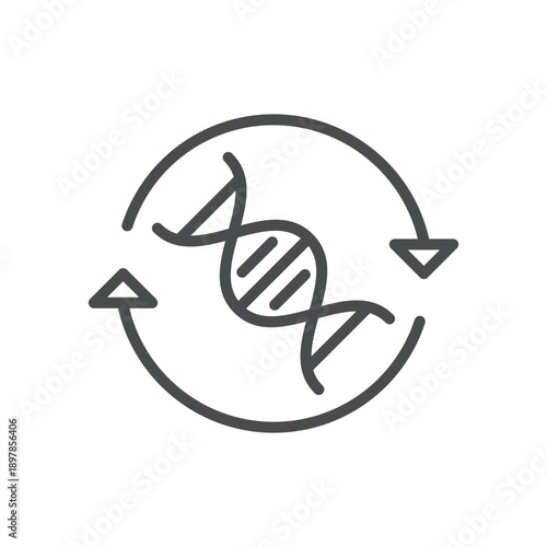 Metabolism Icon. Outline Isolated Pictogram of DNA with Circular Arrows, Representing Metabolic Cycle, Biochemistry, and Cellular Energy Process.