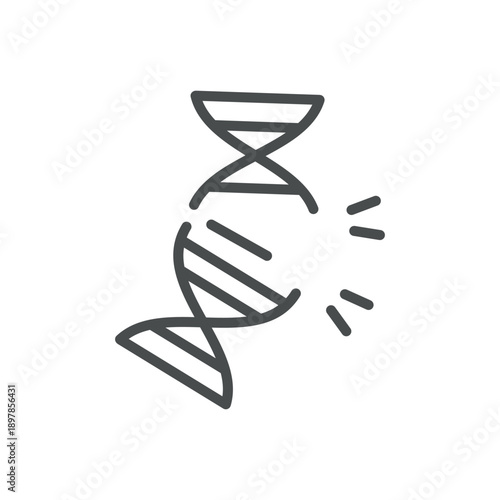 Mutation Icon. Outline Isolated Pictogram of Broken DNA Helix, Representing Genetic Mutation, DNA Damage, and Molecular Error.