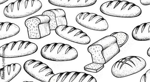 Artistic Illustration of Various Bread Loaves on White Background for Food Lovers