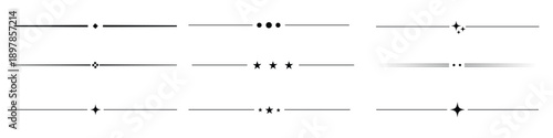 Decorative line dividers featuring dots, stars, and diamond shapes for text icon set. ornamental borders, vintage separators, floral accents, whimsical designs symbol. vector illustration.