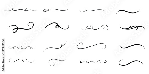 Hand drawn calligraphic dividers and vintage flourish elements icon set. Decorative swirl, flourish, and underline vector collection. swoosh, and curve element symbol. vector illustration.