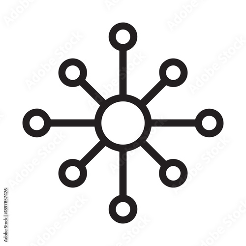 Hub and spoke line icon, outline vector sign, linear style pictogram isolated on white. network nodes symbol, logo illustration. Editable stroke
