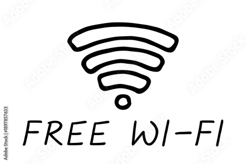 Hand drawn free wifi spot zone sign Public wi-fi area sign Wireless internet clipart in doodle style Single element for print, web, design, decor 3G, 4G, 5G, 6G, IoT