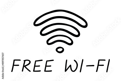 Hand drawn free wifi spot zone sign Public wi-fi area sign Wireless internet clipart in doodle style Single element for print, web, design, decor 3G, 4G, 5G, 6G, IoT