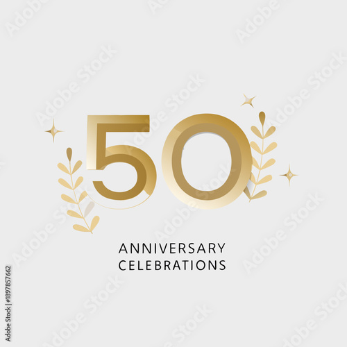 Golden number 50 with laurel branches celebrating a milestone anniversary