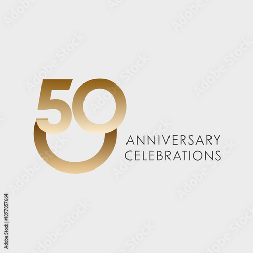 Golden 50 with celebratory text on a light gray background
