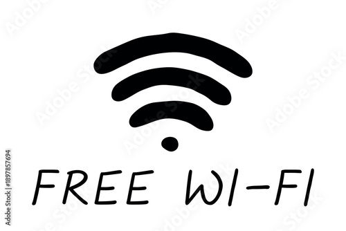 Hand drawn free wifi spot zone sign Public wi-fi area sign Wireless internet clipart in doodle style Single element for print, web, design, decor 3G, 4G, 5G, 6G, IoT