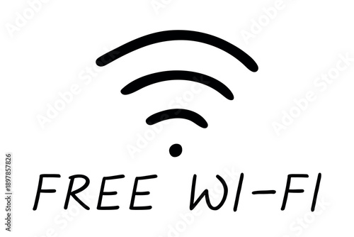 Hand drawn free wifi spot zone sign Public wi-fi area sign Wireless internet clipart in doodle style Single element for print, web, design, decor 3G, 4G, 5G, 6G, IoT