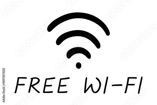 Hand drawn free wifi spot zone sign Public wi-fi area sign Wireless internet clipart in doodle style Single element for print, web, design, decor 3G, 4G, 5G, 6G, IoT