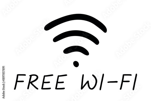 Hand drawn free wifi spot zone sign Public wi-fi area sign Wireless internet clipart in doodle style Single element for print, web, design, decor 3G, 4G, 5G, 6G, IoT