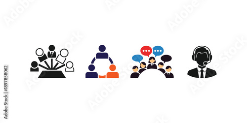 Business people icons with various communication and teamwork concepts